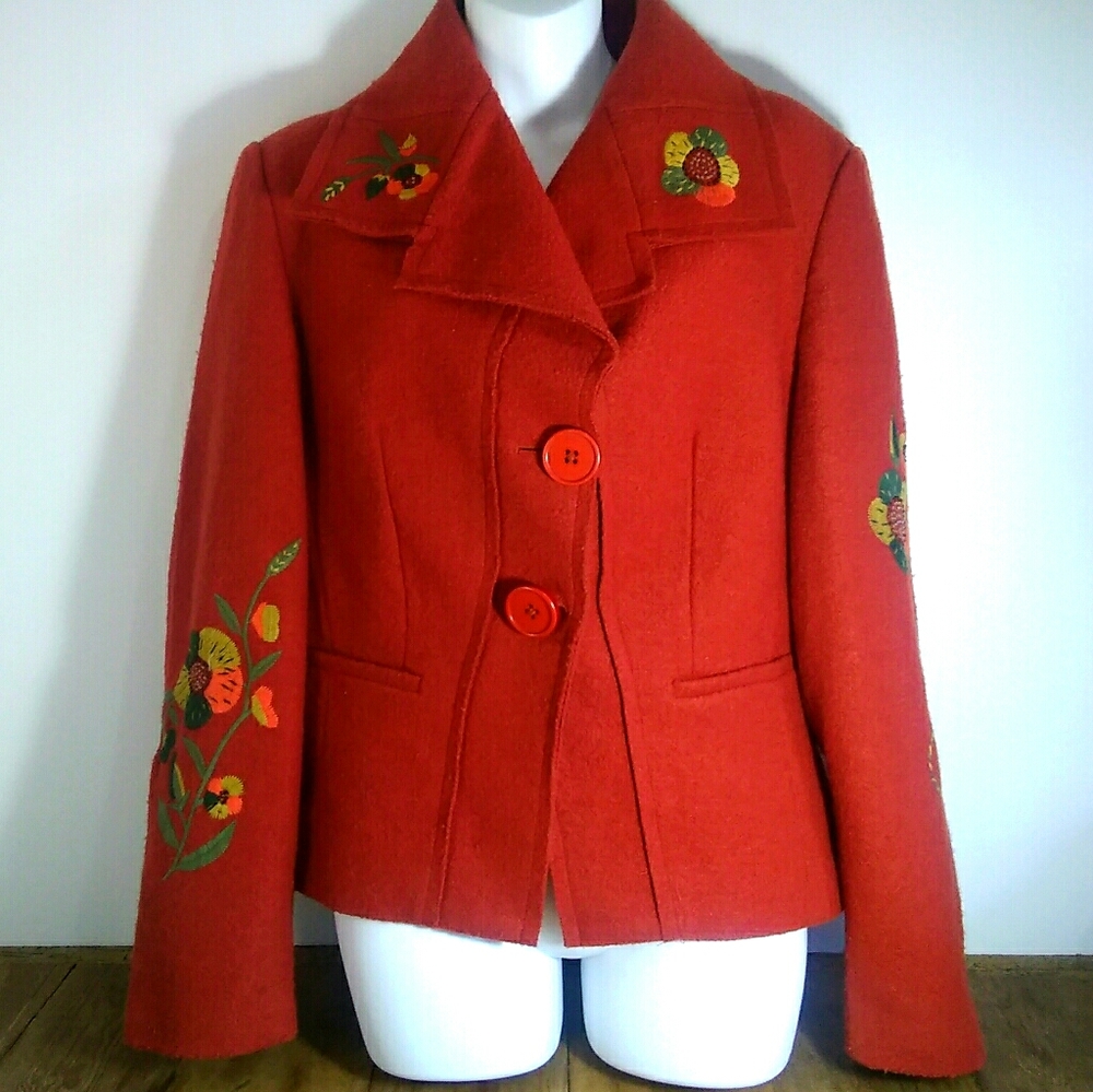 Script Wool Blend Embroidered Blazer Jacket 12